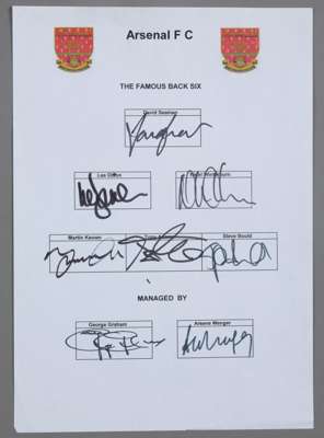 Arsenal the Famous Back Six autograph sheet