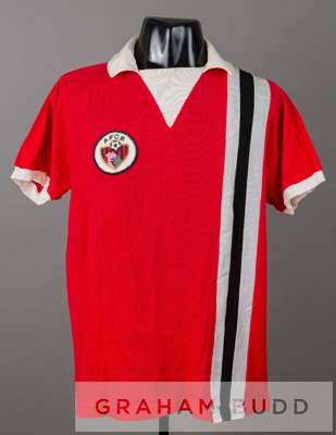 Clive Payne red and white with black stripe AFC Bournemouth no.2 jersey, season 1974-75,
 short-sleeved with embroidered club crest, reverse numbered 