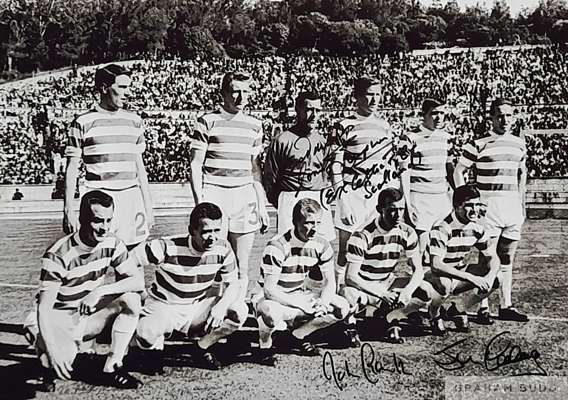 Celtic 1967 Lisbon Lions signed photograph,
 shows the team photo prior to ko in the European Cup Final versus Inter Milan, autographed by Jim Craig, 