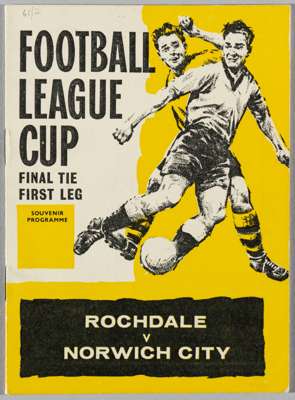 Very rare 1962 Football League Cup Final programme for first leg Rochdale v Norwich City, played at Rochdale, 26th June 1962,
 16-page with illustrate