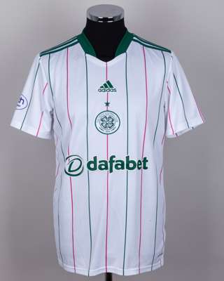 Odsonne Eduard white and green No.22 Celtic v. Jablonec short-sleeved shirt, 2021