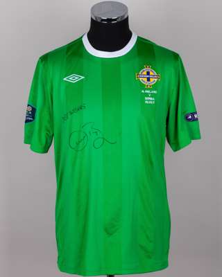 Chris Baird green No.7 Northern Ireland v. Serbia autographed short-sleeved shirt, 2011