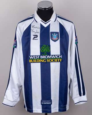A blue and white No.5 West Bromwich Albion match worn long-sleeved shirt, 1999