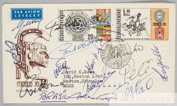 1970 World Cup First Day Cover signed by the Brazilian team, Czech issue, postmarked 29.10.70