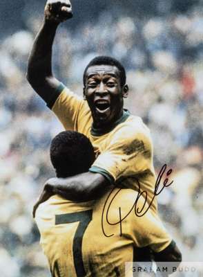 World Cup 1970 Pelé and Jairzinho celebration print signed by Pele