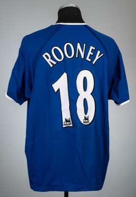 Wayne Rooney blue Everton no.18 125th anniversary home jersey, season 2003-04,
 Puma, short-sleeved with BARCLAYCARD PREMIERSHIP sleeve badges, club c