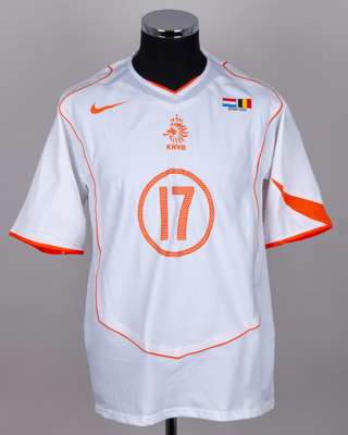 Andy Van De Meyde white No.17 Holland v. Belgium short-sleeved shirt, 2004