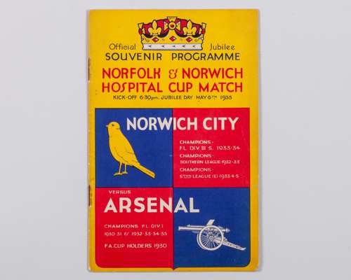 Norwich City v Arsenal, Norfolk & Norwich Hospital Cup Jubilee Day match programme, 1935