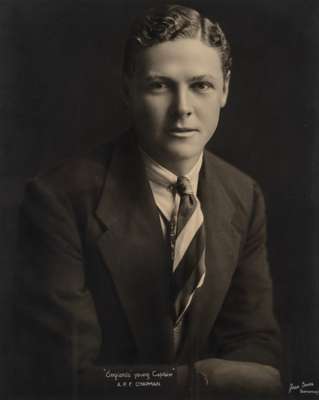 Original b & w studio portrait of England's young test Captain A.P.F. Chapman, 
 taken by Jean Bowes, Scarborough, featuring the young cricketer in fo
