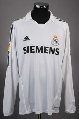 David Beckham white Real Madrid No.23 jersey,
 inscribed beneath club crest ZIDANE 2001-2006, long-sleeved, LFP badge to right sleeve, the reverse let