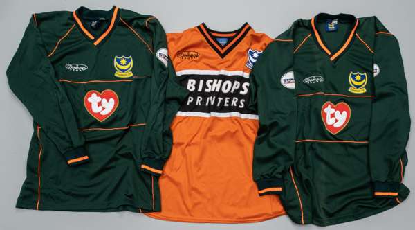 Two green and orange seamed signed Portsmouth goalkeeper's jerseys, season 2002-03,
 comprising Shaka Hislop signed goalkeeper's jersey, season 2002-0