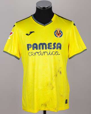 Santi Comesana yellow No.14 Villarreal v. Rayo Vallecano match worn autographed shirt, 2025