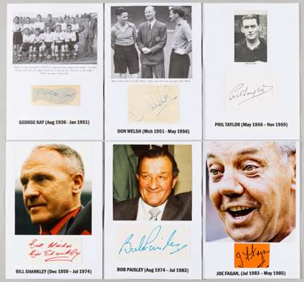 Liverpool F.C Managers 1936 to Present day 2022 full set of both the autograph and picture of every Liverpool manager, 
 individually mounted to a whi