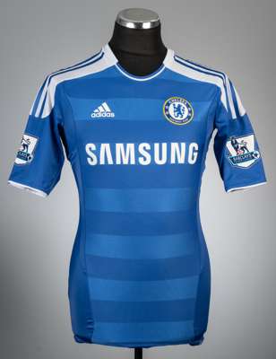 Juan Mata blue Chelsea no.10 home jersey, season 2011-12,
 Adidas, player issued short-sleeved with BARCLAYS PREMIER LEAGUE sleeve badges, club crest 