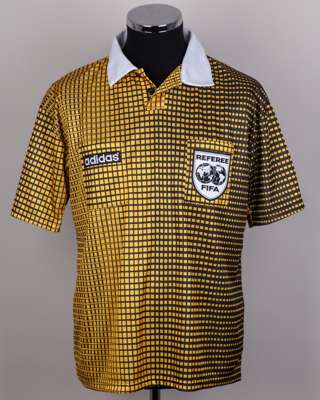Jose Joaquin Torres yellow and black FIFA World Cup referee short-sleeved shirt, 1984
