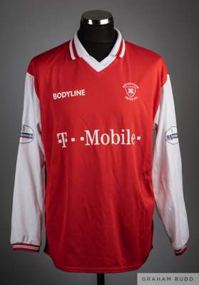 Richie Barker red and white No.29 Rotherham United long-sleeves shirt, 2002-03, 
 Bodyline, XL, with v-neck collar and embroidered badge inscribed ROT