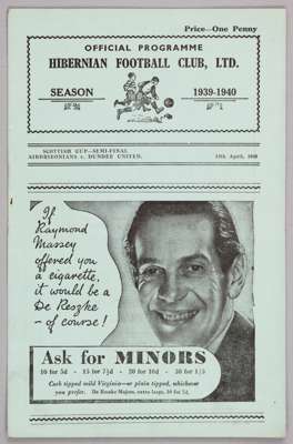Rare Scottish War Cup semi-final programme Dundee United v Airdrieonians, played at Hibernian, 13th April 1940,
 12-page programme, bears annotations 