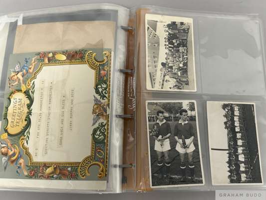 Photographs and ephemera originally owned by the Manchester United 'Busby Babe' John Doherty,
 12 b&w photographs, some privately taken, and 3 postcar