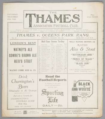 Thames v QPR programme 27th Decemember 1930,
 F.L. Division Three South fixture

 1930-31 was Thames AFC's first of two seasons in the Football League