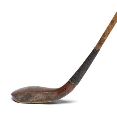 A very fine Tom Morris scare-neck long-nosed long spoon circa 1870,
 head marked ‘T. Morris’ with owner’s initials ‘HWH’ and ‘LUFFNESS I’, with lead i