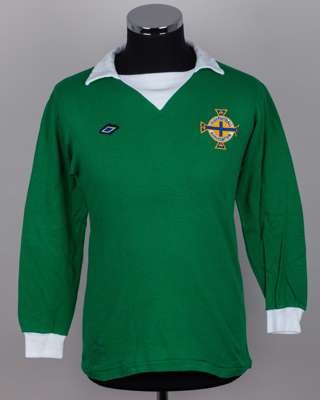 George Best green and white No.7 Northern Ireland worn long-sleeved shirt