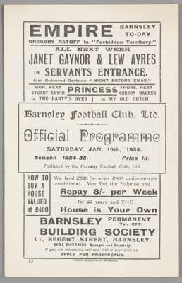 Barnsley v Manchester United programme 19th January 1935,
 F.L. Division Two fixture