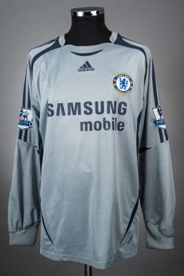 Petr Cech light blue No.1 Chelsea goalkeeper jersey, 2007-08, 
 Adidas, XL, with crew-neck collar and embroidered cloth badge inscribed CHELSEA FOOTBA