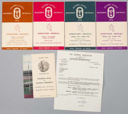 Melbourne 1956 Olympic Games full set of five football programmes, 24th November to 8th December,
 first round matches, quarter finals, semi-finals, 3