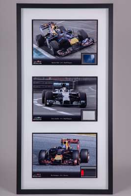 Lewis Hamilton, Max Verstappen & Sebastian Vettel Framed Car Parts with Photo's