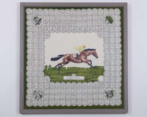 Ladies silk scarf commemorating the victory of St Paddy in the 1960 Derby