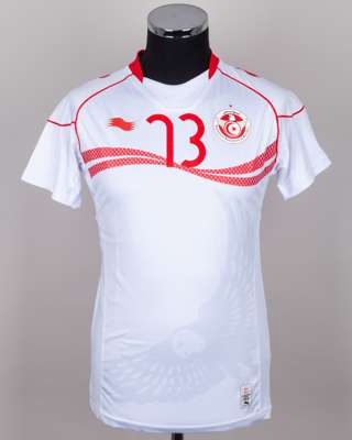 Wissem Ben Yahia white and red No.13 Tunisia v. Switzerland short-sleeved shirt, 2012