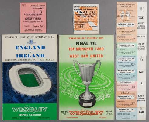 A collection of 31 big match programmes and tickets,
 including 1966 World Cup Final and Tournament programmes and 8 tickets for Wembley matches inclu