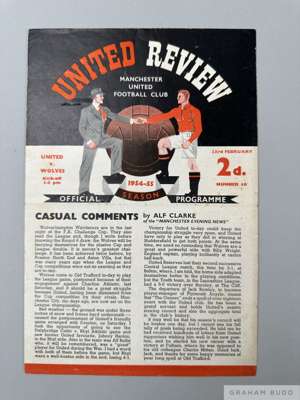 Manchester United v. Wolverhampton Wanderers match programme, 23rd February 1955
 four page edition, signs of fold, some ink written team changes