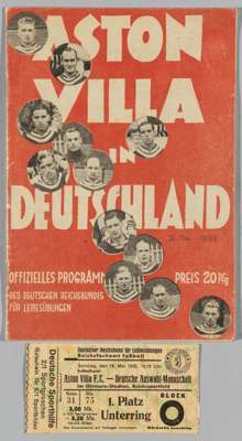 Aston Villa programme played at Olympic Stadium on 15th May 1938, 
 sold with ticket, the German side was featured one German and 10 Austrian players,