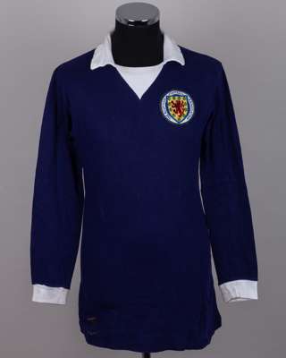 Pat Stanton blue and white No.8 Scotland v. Northern Ireland match worn long-sleeved shirt