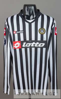 Marco Motta black and white stripped Udinese Calcio no.23 jersey v Tottenham Hotspur in UEFA Cup group D at Stadio Friuli, 23rd October 2008,
 long-sl