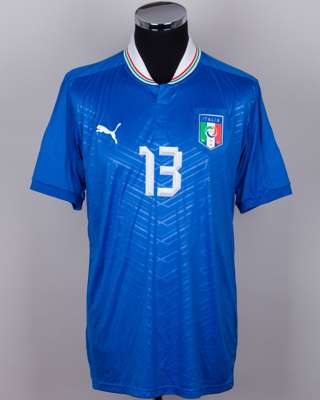 Francesco Acerbi blue and white No.13 Italy short-sleeved shirt