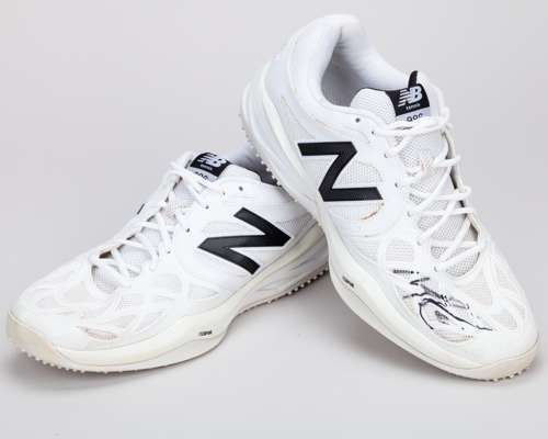 Milos Raonic pair of white and black New Balance 996 match worn tennis shoes, 2013