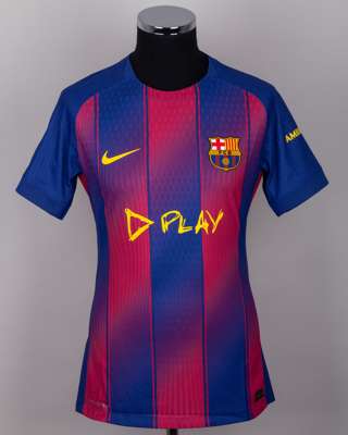 Lamine Yamal garnet and blue No.10 Barcelona v. Real Madrid match issued short-sleeved shirt