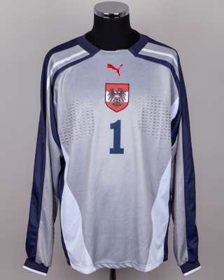 Franz Wohlfahrt grey, blue and white No.1 Austria goalkeepers shirt, 2002