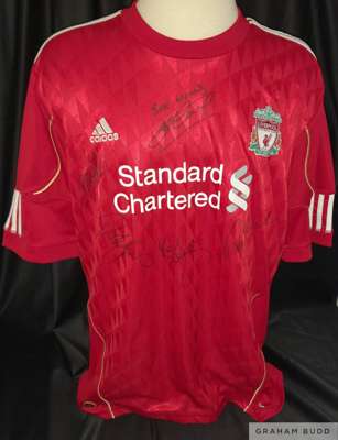Liverpool 2010-12 home shirt signed by five Legendary Giants of the Anfield Kop, 
 Kevin Keegan, John Barnes, Kenny Dalglish, Robbie Fowler and Steven