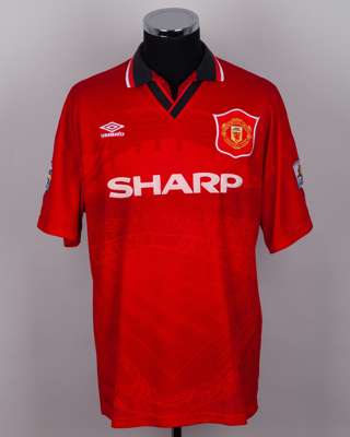 Brian McClair red, black and white No.9 Manchester United short-sleeved shirt, 1994-95