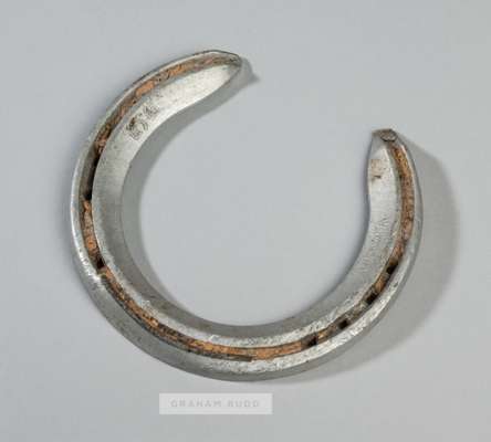 Racing plate worn by trainer Aidan O'Brien's first ever Group 1 winning racehorse Desert King,
 of typical form in lightweight aluminium, accompanied 