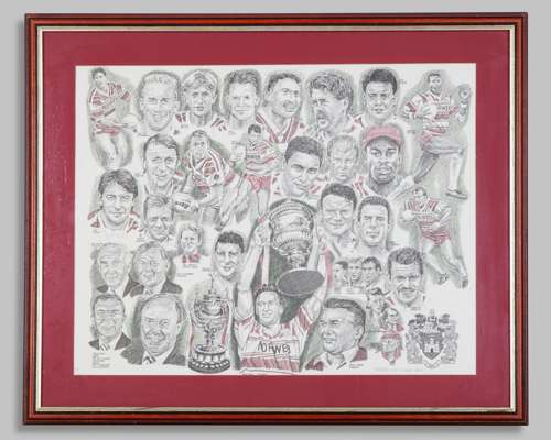 Wigan rugby league autographed 1992 double champions players proof print