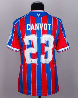 Jaydee Canvot red and blue No.23 Crystal Palace v. AEK Larnaca match worn shirt