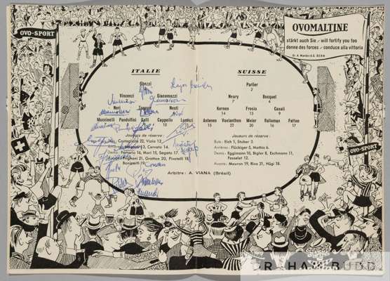 1954 World Cup programme signed by the Italy team in the Group 4 match v Switzerland