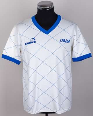 Paolo Rossi white and blue worn short-sleeved training shirt, 1985-86