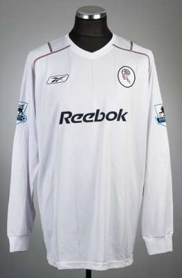 Jay-Jay Okocha signed white Bolton Wanderers no.10 home jersey, season 2004-05,
 Reebok, long-sleeved with BARCLAYS PREMIERSHIP, club crest and sponso