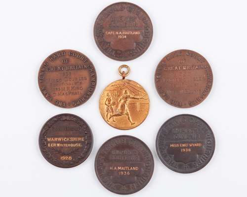 Five bronze tennis Inter-County Cup Warwickshire medals