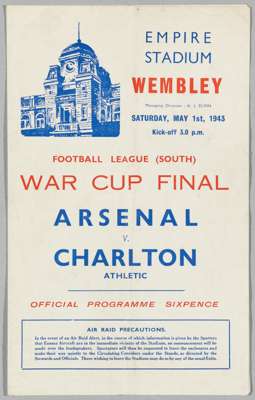 Arsenal v. Charlton Athletic War Cup Final match programme, 1st May 1943

 Signs of fold, some slight staining